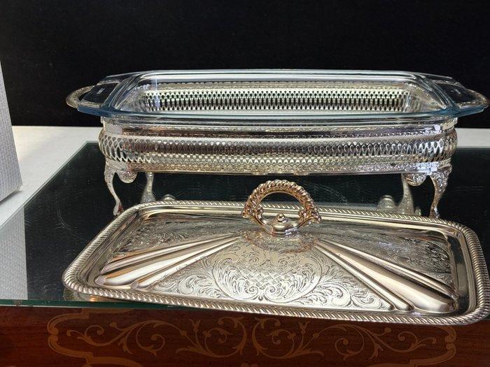 Serveerschaal (3) - Verzilverd, Pyrex - serveerschaal met, Antiek en Kunst, Antiek | Meubels | Tafels
