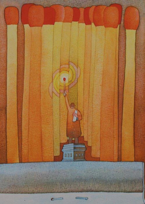 Jean-Michel Folon (1934-2005) - New York allumettes, Antiek en Kunst, Antiek | Overige Antiek