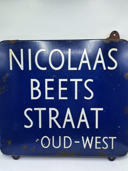Straatnaam - Nicolaas Beets Straat - Emaille bord -, Antiek en Kunst, Antiek | Wandborden en Tegels