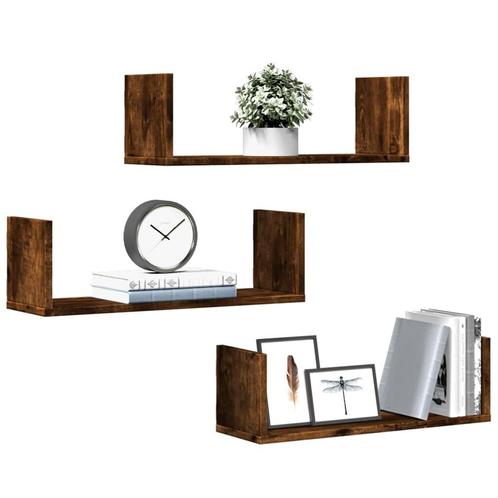 vidaXL Wandschappen 3 st 58x18x18 cm bewerkt hout gerookt, Huis en Inrichting, Kasten | Wandmeubels, Nieuw, Verzenden