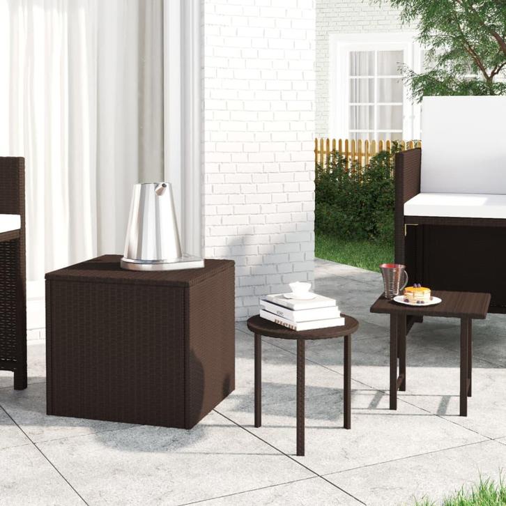 vidaXL Bijzettafels 3 st poly rattan bruin, Huis en Inrichting, Tafels | Bijzettafels, Nieuw, Verzenden