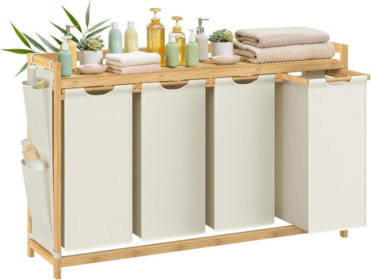 Wasmand - 4 manden - totaal 200 liter - met plank - 125 cm, Huis en Inrichting, Badkamer | Badkamermeubels, Verzenden