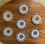 7 Assiettes antiques de forme octogonale Minton bleu cobalt