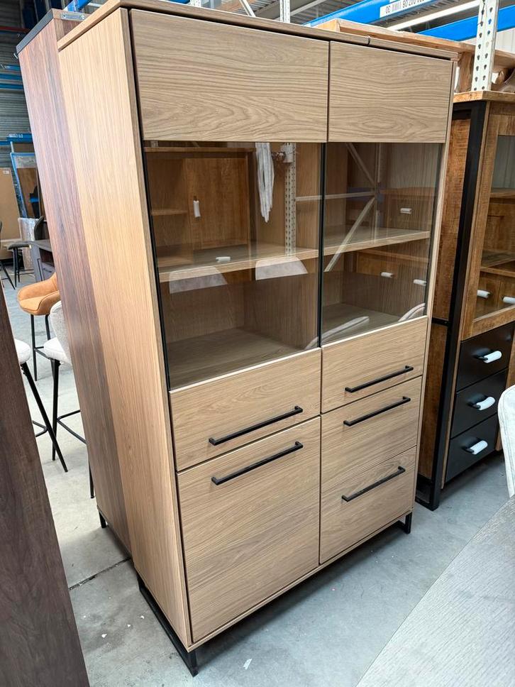 Tuscia vitrine, kleur blonde oak, Huis en Inrichting, Kasten | Vitrinekasten, Nieuw, Glas, Metaal, Overige materialen