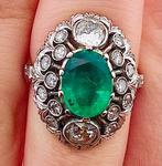 Ring Platina Smaragd - Diamant, Handtassen en Accessoires, Ringen, Nieuw