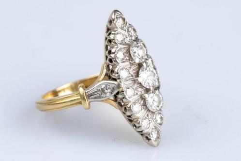 Bague - 18 carats Or blanc, Or jaune - 1.07ct. tw. Diamant, Handtassen en Accessoires, Ringen