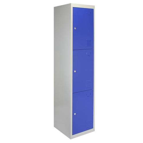 Lockerkast Metaal - Blauw - Driedeurs - Flatpack, Maison & Meubles, Armoires | Casiers, Envoi