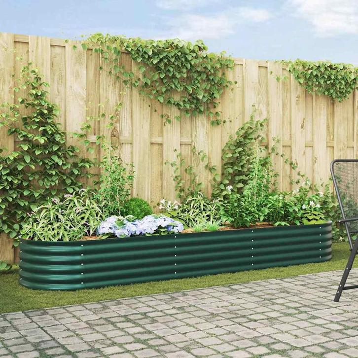 vidaXL Verhoogd bed Groen 320 x 80 x 44 cm Staal, Tuin en Terras, Bloempotten, Nieuw, Verzenden
