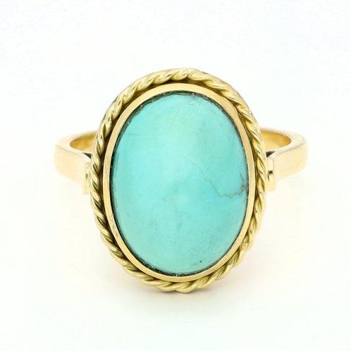 Ring - 18 karaat Geel goud Turquoise, Handtassen en Accessoires, Ringen
