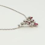 Collier - 18 carats Or blanc Diamant (Naturelle) - Robijn, Nieuw