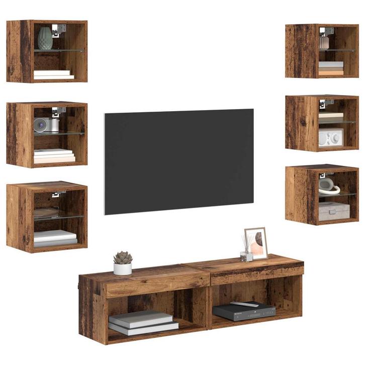 vidaXL TV Kast met LED -striplichten met lade 8 pcs Oud Hout, Huis en Inrichting, Kasten |Televisiemeubels, Nieuw, Verzenden