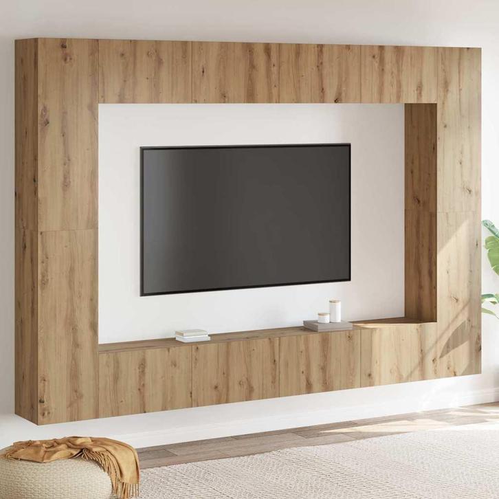 vidaXL Tv-meubelset 8 pcs artisanaal eikenkleurig Medium, Huis en Inrichting, Kasten |Televisiemeubels, Nieuw, Verzenden