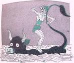 Spotprent over zwemmen in de paperassen van Europa (Lithos), Antiek en Kunst, Verzenden