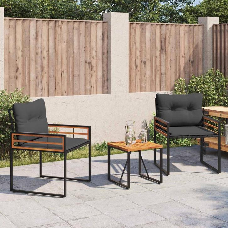 vidaXL Buitenmeubels set met kussen 3 pcs Middelgrijs, Tuin en Terras, Tuinsets en Loungesets, Nieuw, Verzenden