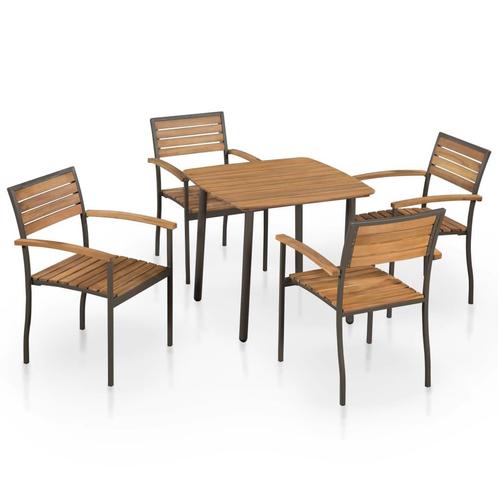 vidaXL 5-delige Tuinset massief acaciahout en staal, Tuin en Terras, Tuinsets en Loungesets, Tuinset, Nieuw, Verzenden