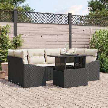 vidaXL 7-delige tuinsofa set met kussens in zwart PE rattan, Verzenden