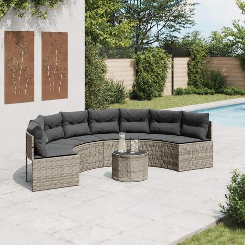 vidaXL Tuinbank met tafel en kussens halfrond poly rattan, Jardin & Terrasse, Ensembles de jardin, Envoi