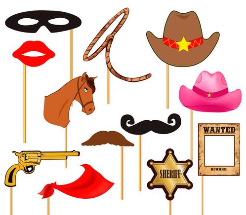 Photobooth Cowboy 12 delig, Hobby en Vrije tijd, Feestartikelen, Nieuw, Verzenden
