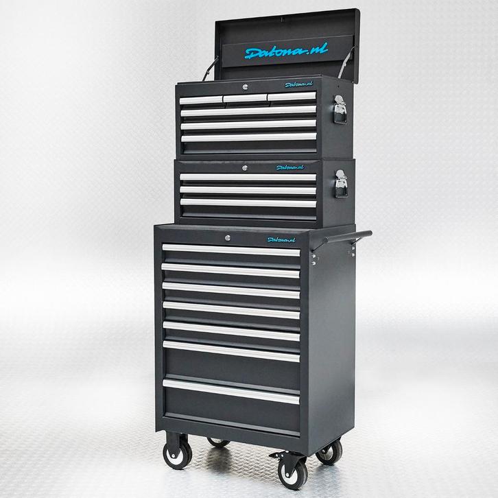 Datona Gereedschapswagen set 16 laden - zwart - Datona, Doe-het-zelf en Bouw, Gereedschapskisten, Ophalen of Verzenden