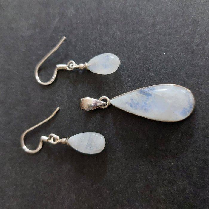 Prachtige set met maansteen, gezet in zilver 925., Antiquités & Art, Curiosités & Brocante