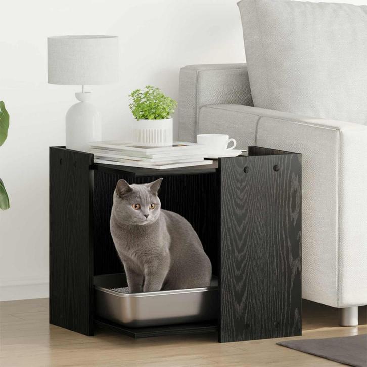 vidaXL Kattenbakomheining Zwart eiken 53 x 53 x 51 cm, Dieren en Toebehoren, Katten-accessoires, Nieuw, Verzenden