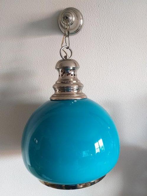 Plafonnier - Verre, Laiton chromé, Antiek en Kunst, Curiosa en Brocante