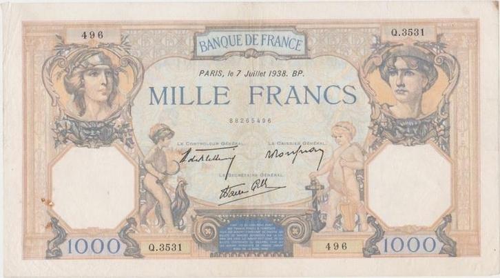 France Frankreich Fay 38/22 1 000 Francs Ceres en Merkur..., Timbres & Monnaies, Billets de banque | Europe | Billets non-euro