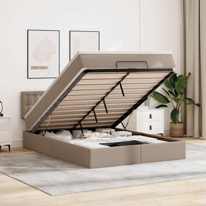 vidaXL Bed poef met matrassen en LEDs 140x200cm kunstleer, Huis en Inrichting, Slaapkamer | Bedden, Nieuw, Verzenden