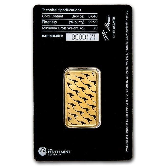 20 gram - Goud - .9999 Fine Gold Bar Australia Perth Mint, Postzegels en Munten, Edelmetalen en Baren