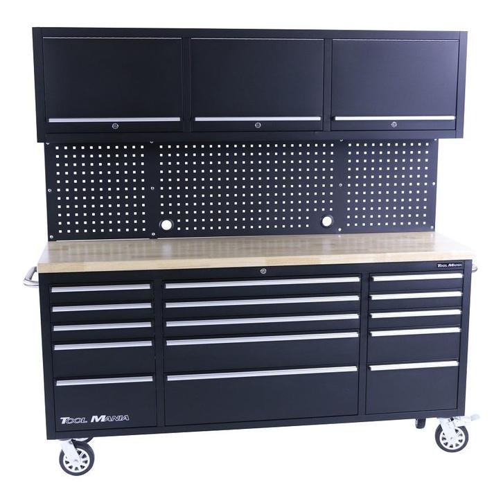 TM 182 cm Werkbank met Kastenwand en Houten Blad Zwart, Auto diversen, Autogereedschap, Verzenden
