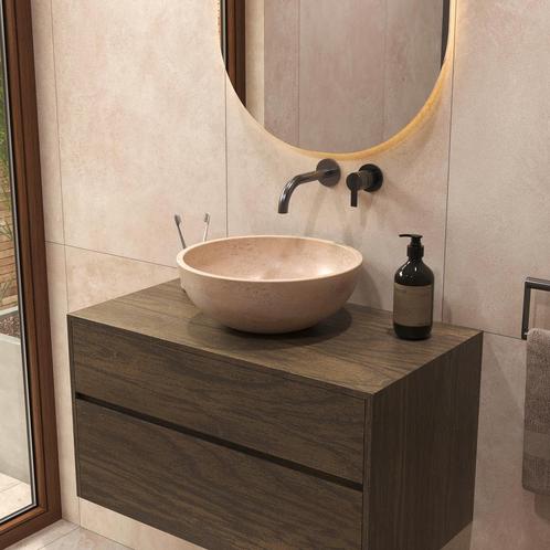 Salenzi Travertin Light Waskom 40x40x15cm Diep Opbouwmodel, Doe-het-zelf en Bouw, Sanitair, Overige typen, Nieuw, Ophalen of Verzenden