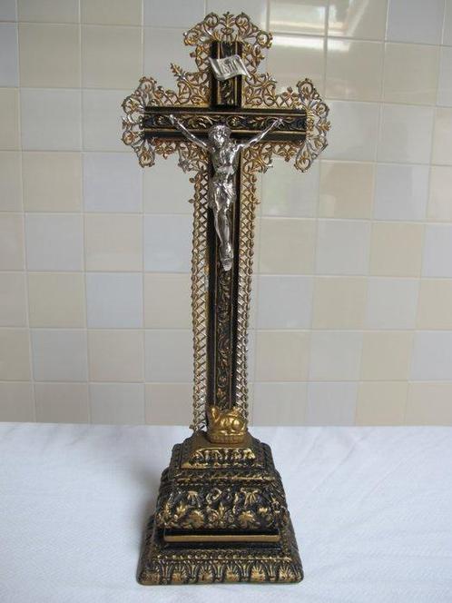 Baroque Crucifix - Métal, gypse et bois - 1900-1910 -, Antiek en Kunst, Kunst | Niet-Westerse kunst