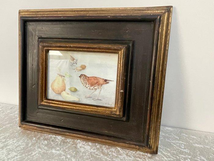 S. Evert - Etende vogeltjes, schilderij in lijst, Antiek en Kunst, Curiosa en Brocante
