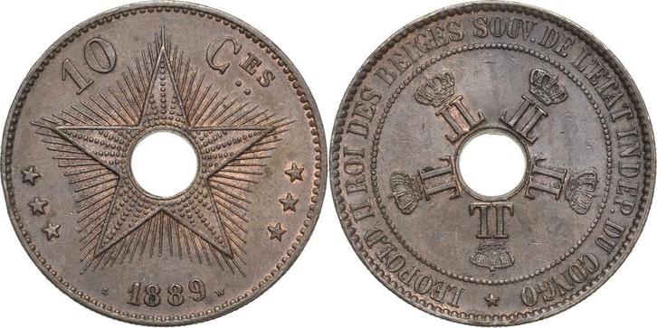 10 Centimes 1889 Belgisch-kongo Leopold Ii 1865-1909, Postzegels en Munten, Munten | Europa | Niet-Euromunten, België, Verzenden