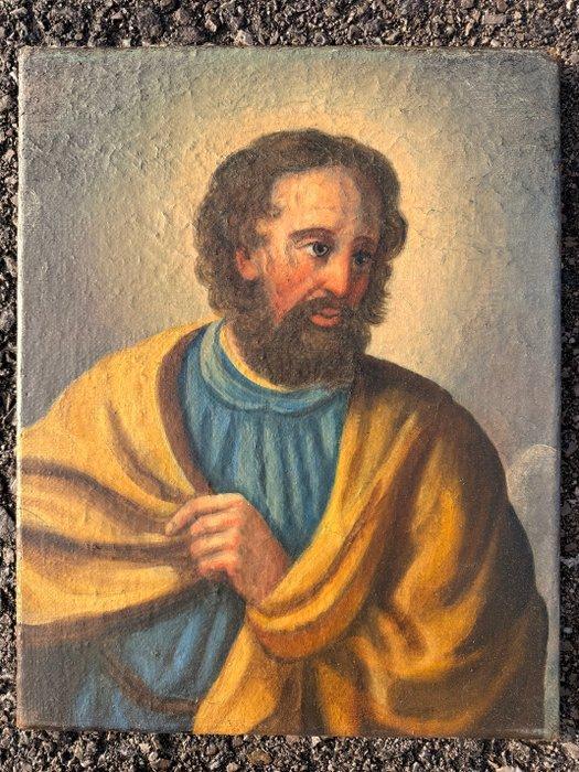 Apostelportret Simon Petrus - Hout, Linnen - 1750-1800 -, Antiek en Kunst, Kunst | Niet-Westerse kunst