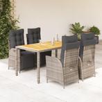 vidaXL 5-delige Tuinset met kussens poly rattan grijs, Tuin en Terras, Verzenden, Nieuw, Tuinset
