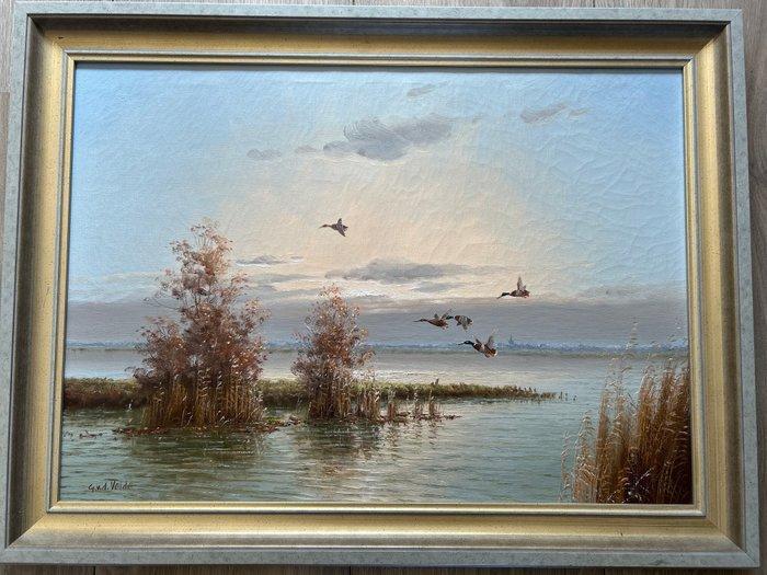 Gien van de Velde (1944-2023) - Overvliegende eenden, Antiek en Kunst, Kunst | Schilderijen | Klassiek