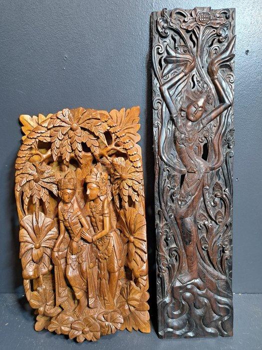 Twee Balinese houtsnijwerken - Beeld - Indonesië (Zonder, Antiek en Kunst, Kunst | Niet-Westerse kunst