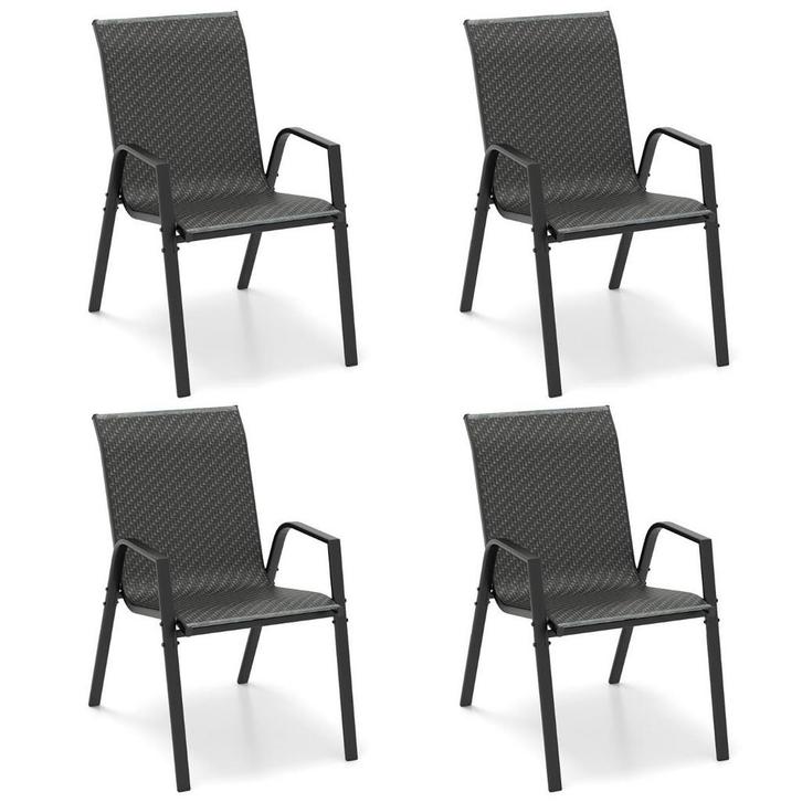 2dekans | coast 4-delige stapelbare tuinrotanstoelen — Bruin, Tuin en Terras, Tuinsets en Loungesets, Ophalen of Verzenden