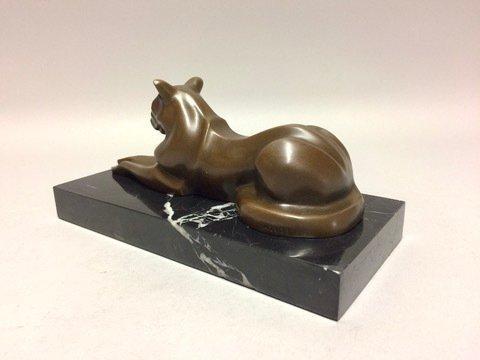 sculptuur, Liggende kat - 14 cm - Brons, Antiek en Kunst, Curiosa en Brocante