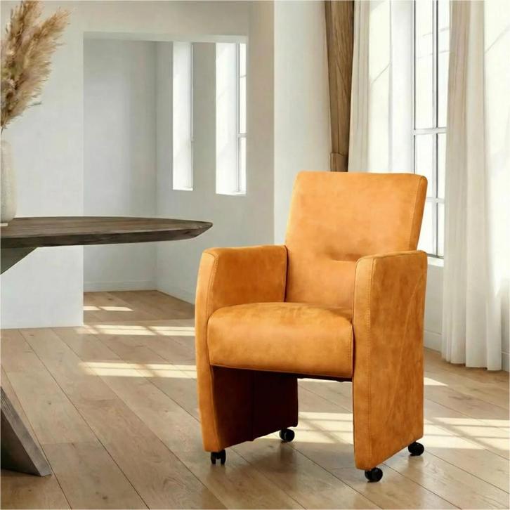 Leren eetkamerstoel Pleasure - Kenia Cognac (cognac) - Met, Huis en Inrichting, Stoelen, Bruin, Nieuw, Leer, Ophalen of Verzenden