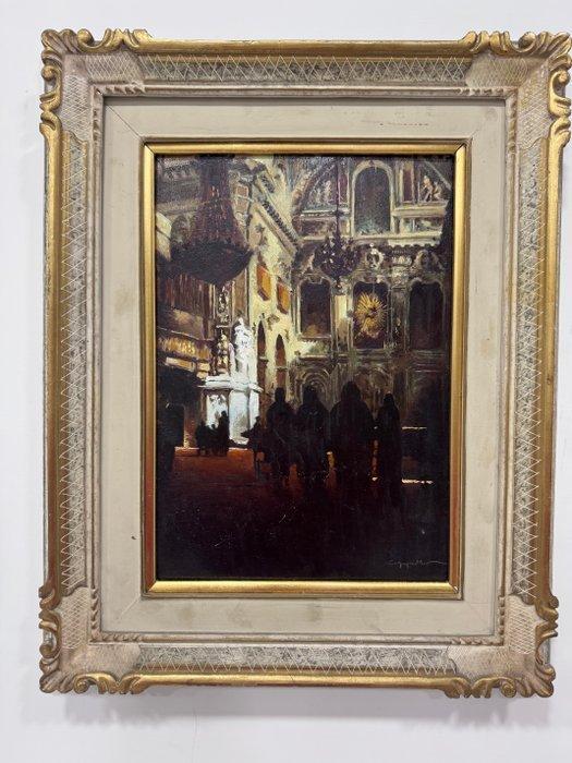 Corrado Cappello (XIX-XX) - Interno di Chiesa - Napoli, Antiek en Kunst, Kunst | Schilderijen | Klassiek