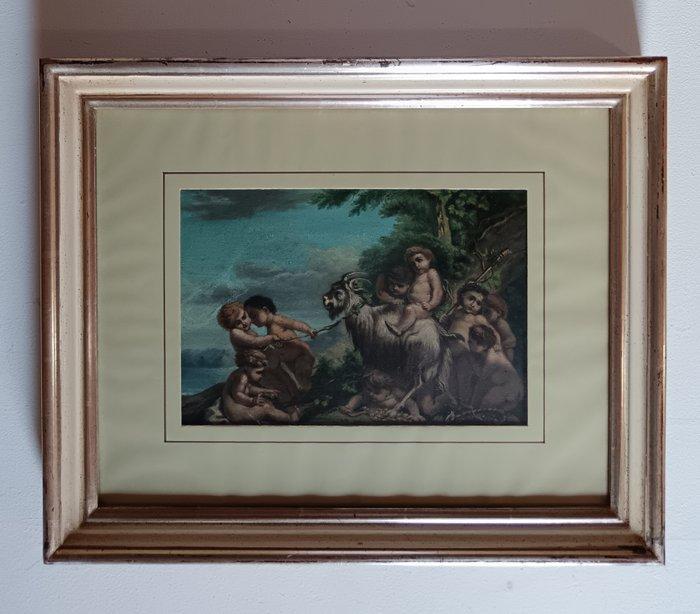 École européenne (XIX) - Putti che giocano con caprone, Antiek en Kunst, Kunst | Schilderijen | Klassiek