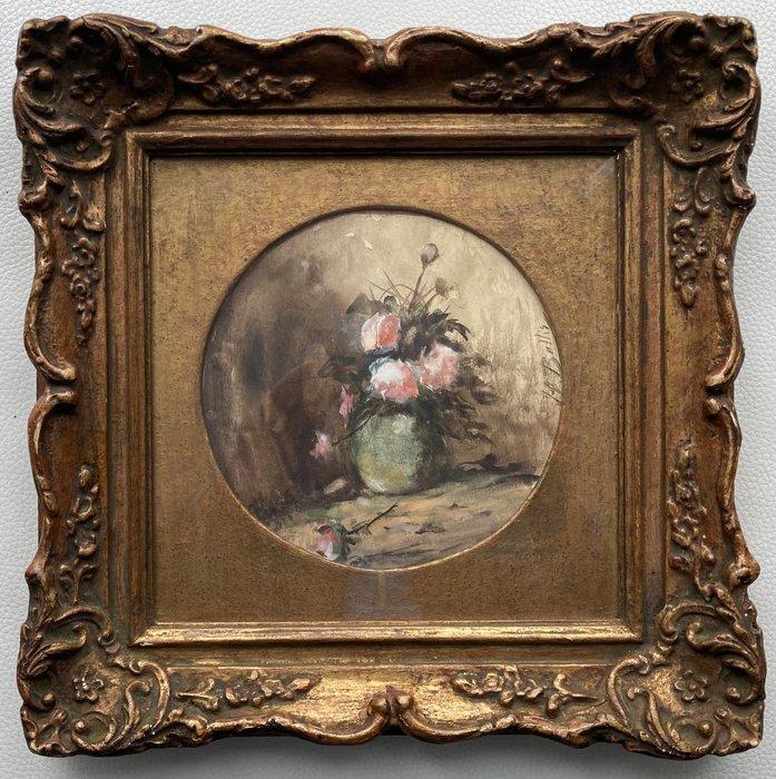 Hubert Bellis (1831-1902) - Stilleven met roze rozen, Antiek en Kunst, Kunst | Schilderijen | Klassiek