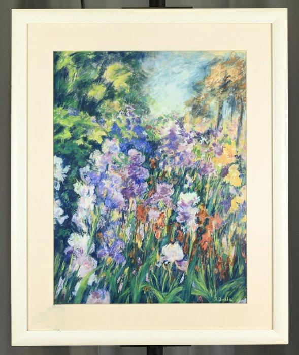 Rose Barbe (née en 1933) - Les iris, Antiek en Kunst, Kunst | Schilderijen | Klassiek