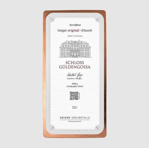 5 kilogram koper - .999 - Geiger. (Zonder Minimumprijs), Postzegels en Munten, Edelmetalen en Baren