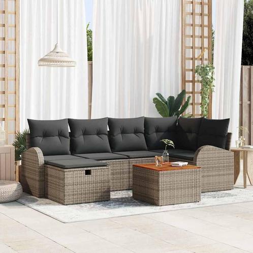 vidaXL Tuinbank Set met kussen met opslag 7 pcs Grijs Poly, Tuin en Terras, Tuinsets en Loungesets, Nieuw, Verzenden