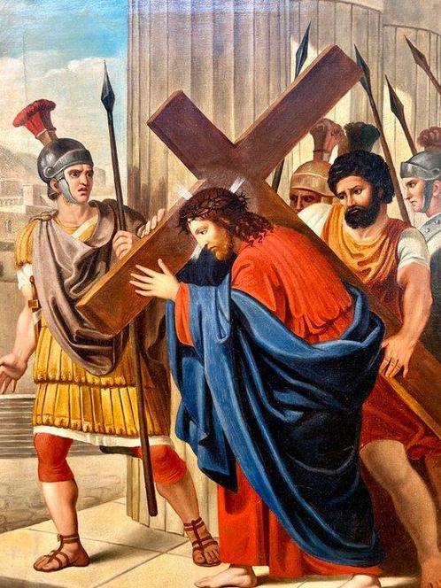 Franse school (XVIII) - Gesù è aiutato dal Cireneo a portare, Antiek en Kunst, Kunst | Schilderijen | Klassiek