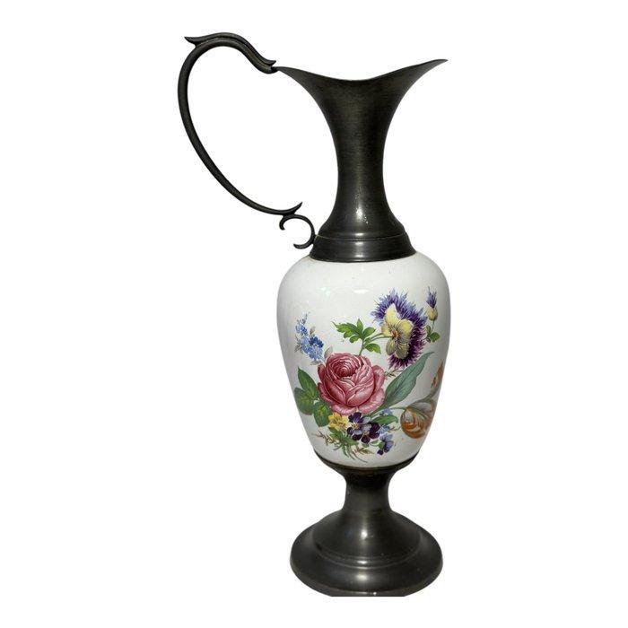 Tafellamp (2) - Porselein, Tin - Aiguillère en tinlamp, Antiek en Kunst, Curiosa en Brocante