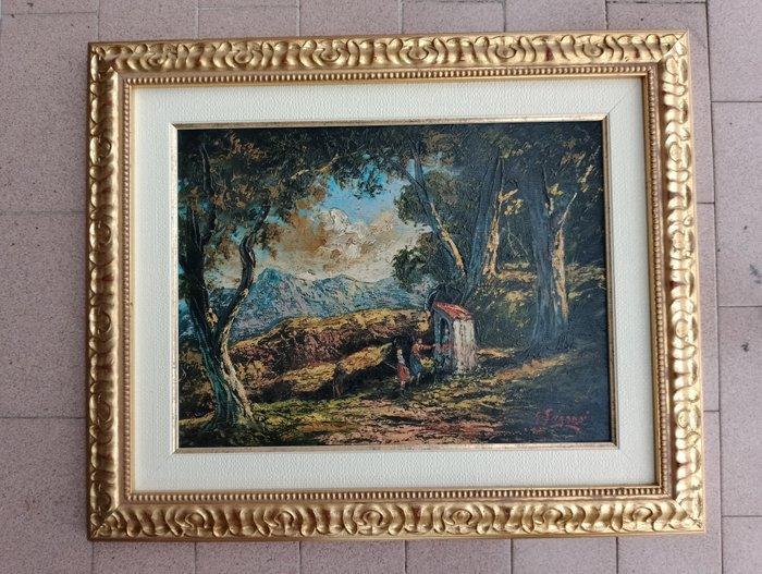 Gino Grignani (1925) - Paesaggio con cappella votiva, Antiek en Kunst, Kunst | Schilderijen | Klassiek